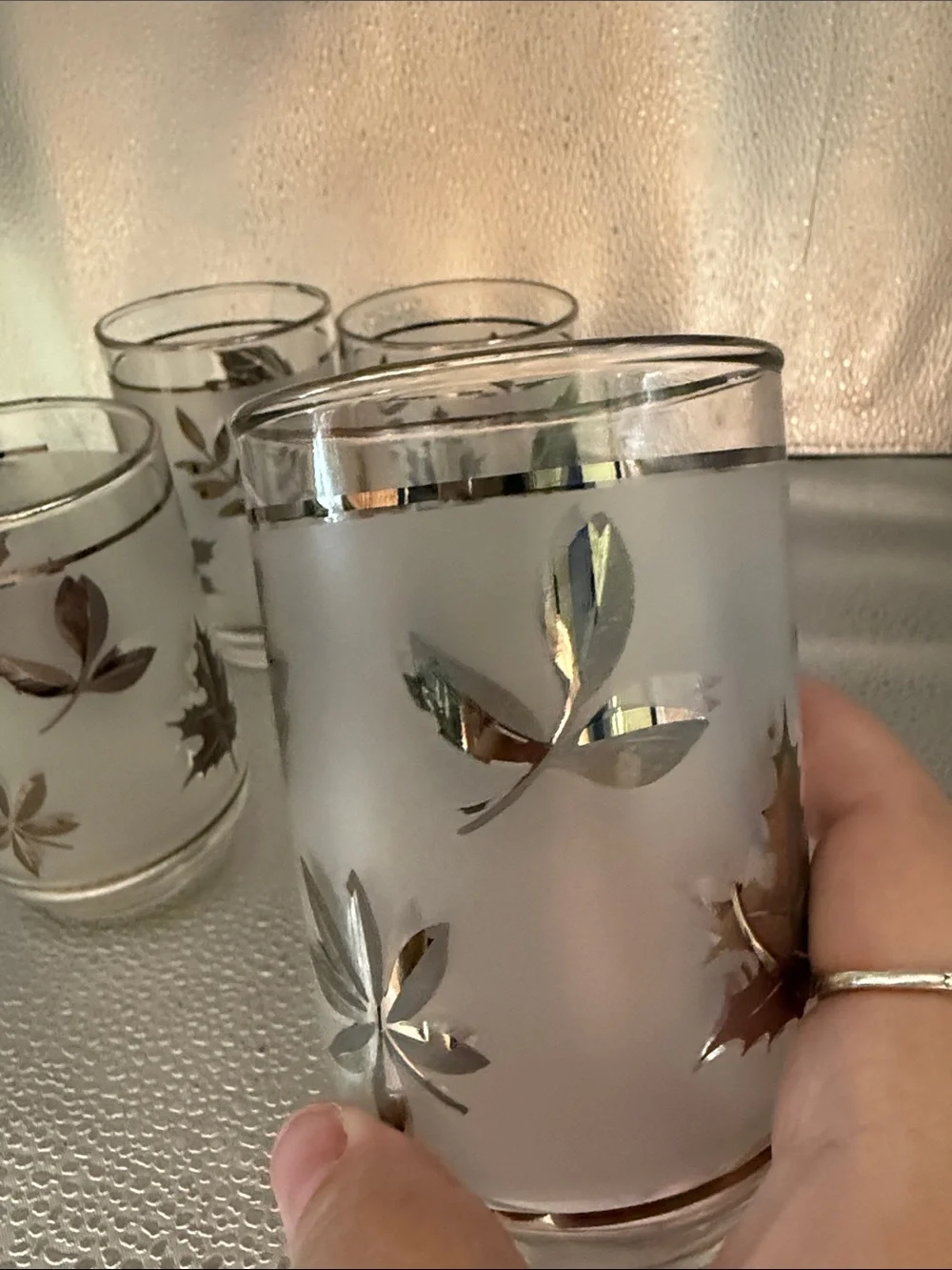 Vintage Libbey Silver Leaf Frosted MCM set of 4